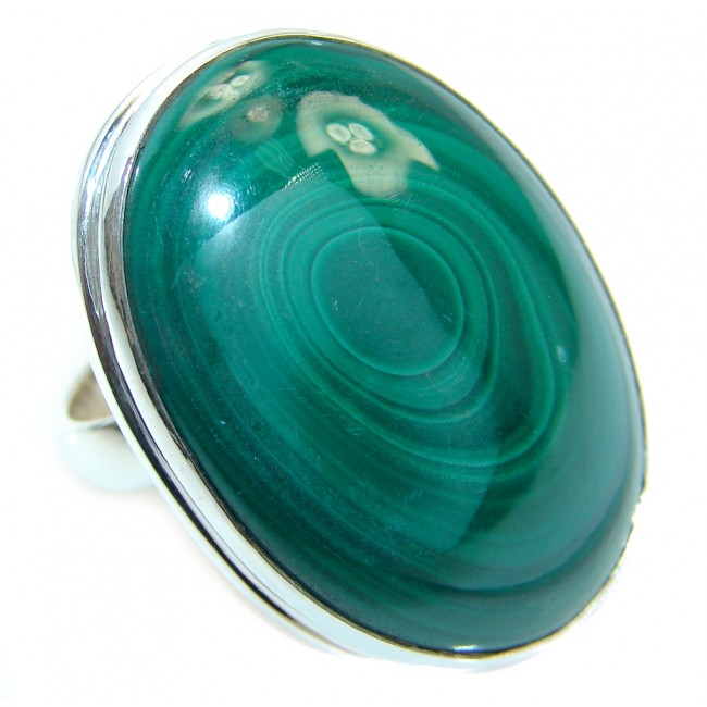 Natural AAA Green Malachite Sterling Silver handcrafted ring size adjustable