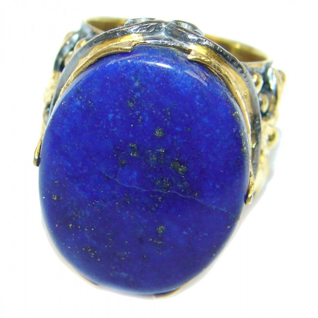 Perfect AAA Blue Lapis Lazuli Gold Rhodium plated over Sterling Silver Ring size 6