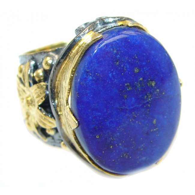 Perfect AAA Blue Lapis Lazuli Gold Rhodium plated over Sterling Silver Ring size 6