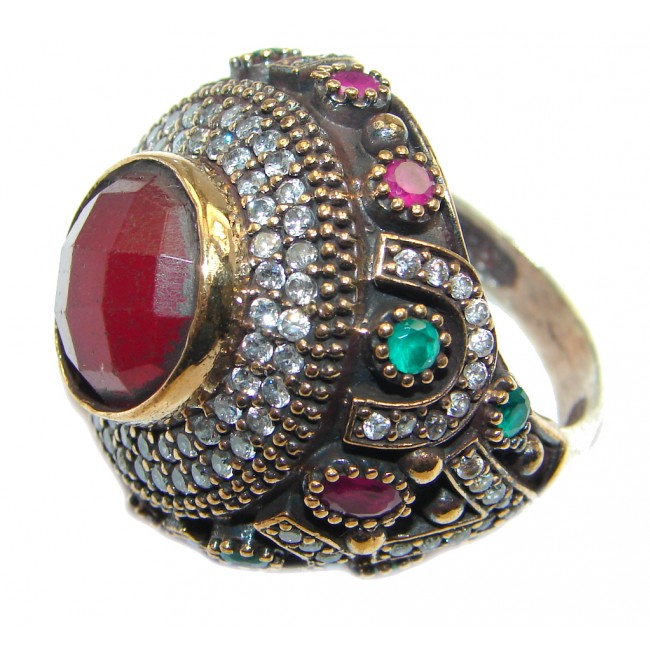 Victorian Style Ruby White Topaz Sterling Silver ring; s. 9 3/4