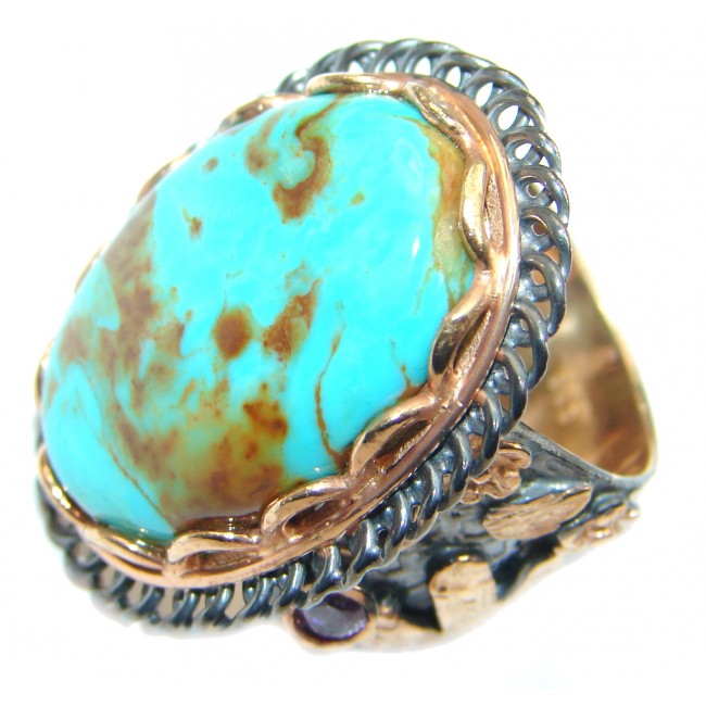 Corrico Lake Turquoise Rhodium Rose Gold Plated over Sterling Silver ring s. 6