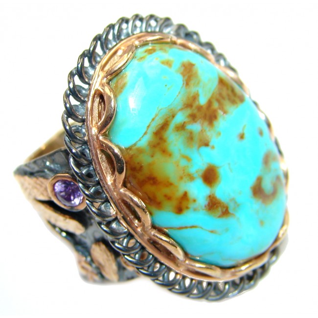 Corrico Lake Turquoise Rhodium Rose Gold Plated over Sterling Silver ring s. 6