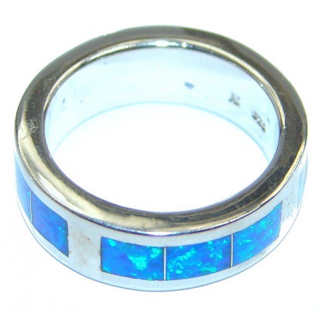 Fabulous Blue Fire Japanese Opal Sterling Silver ring s. 8