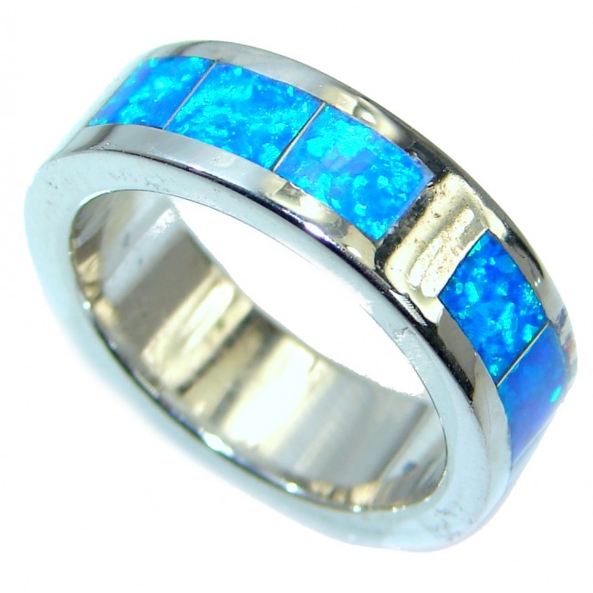 Fabulous Blue Fire Japanese Opal Sterling Silver ring s. 8