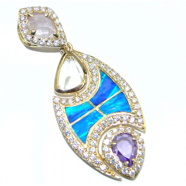 Simple Style lab. Blue Opal Multigem Gold plated over Sterling Silver Pendant