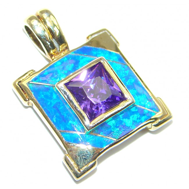 Simple Style lab. Blue Opal Cubic Zirconia Gold plated over Sterling Silver Pendant