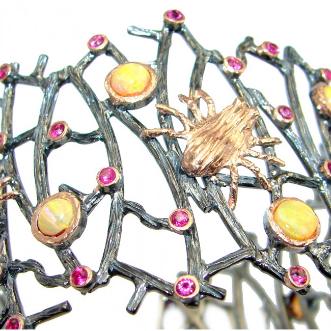 Spiders Garnet Lab. Japanese Fire Opal Rose Gold Rhodium plated over Sterling Silver Bracelet