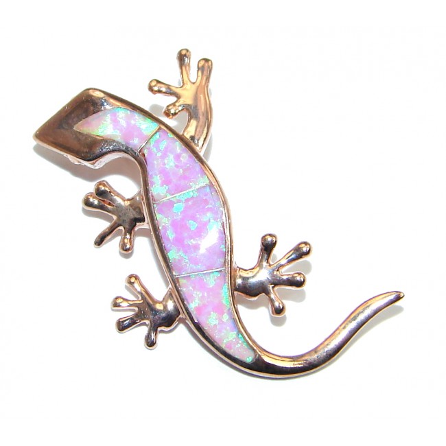 Lizard Luxurious Lab. Fire Opal Sterling Silver handmade Pendant