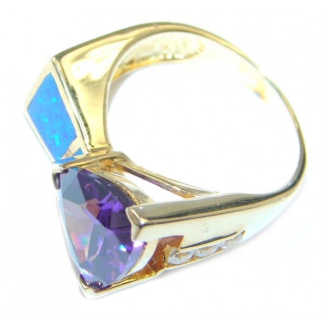 Japanese Fire Opal Cubic Zirconia Gold plated over Sterling Silver ring s. 7 1/4