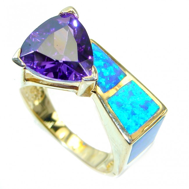 Japanese Fire Opal Cubic Zirconia Gold plated over Sterling Silver ring s. 7 1/4