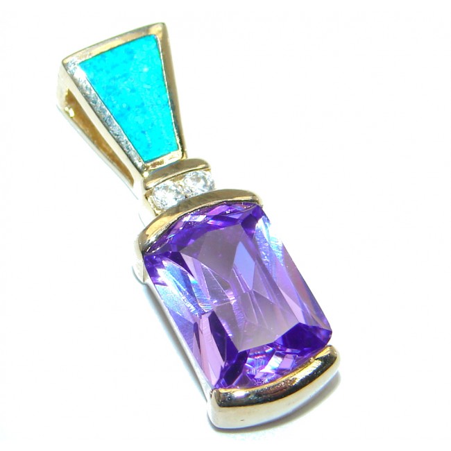 Simple Style lab. Blue Opal Cubic Zirconia Sterling Silver Pendant