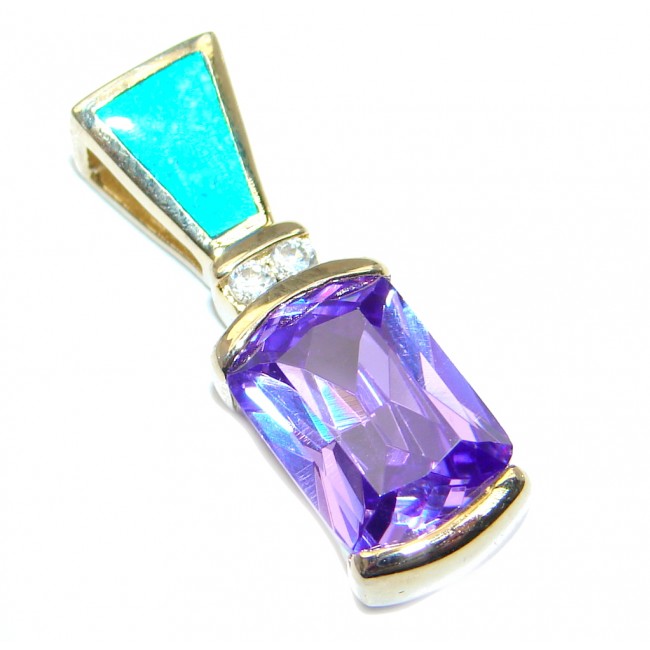 Simple Style lab. Blue Opal Cubic Zirconia Sterling Silver Pendant