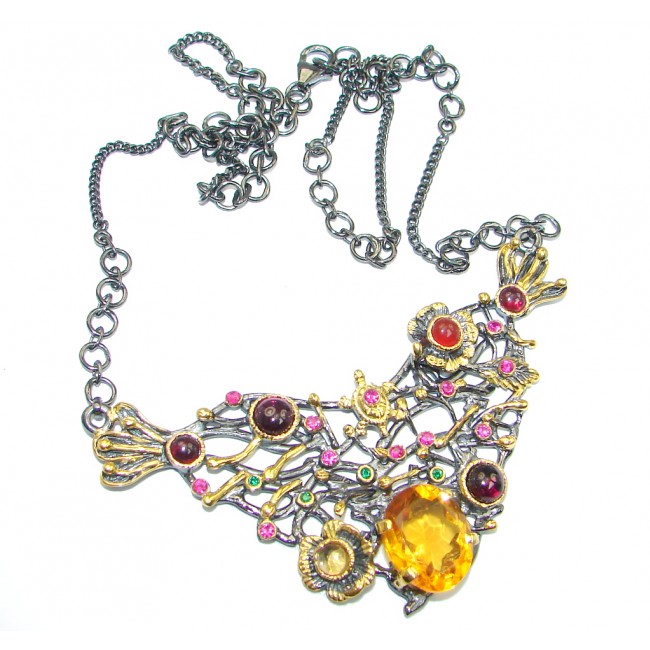 One of the kind Exclusive natural Citrine Gold plated over Sterling Silver handmade Necklaces