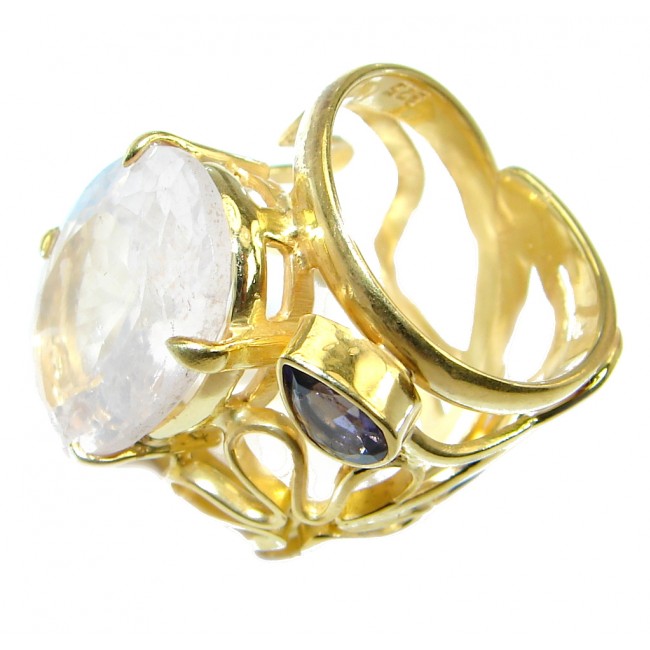 Large Rose Quartz Gold Plated over Sterling Silver ring; size adjustable