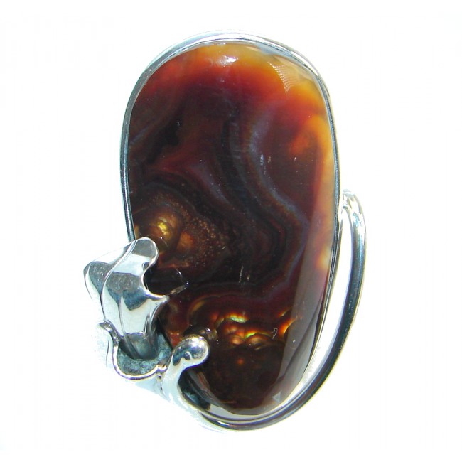 Genuine Fire Agate Mexican Sterling Silver Ring size adjustable