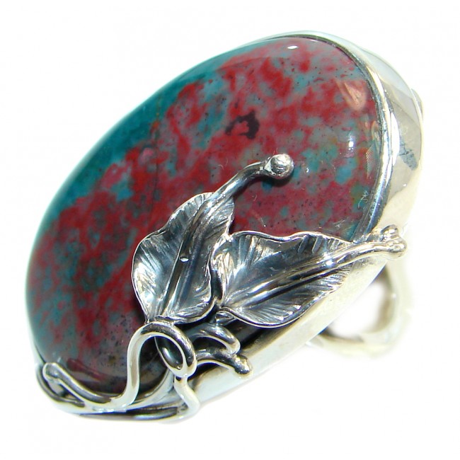 Large AAA Quality Bloodstone Sterling Silver handmade ring size adjustable