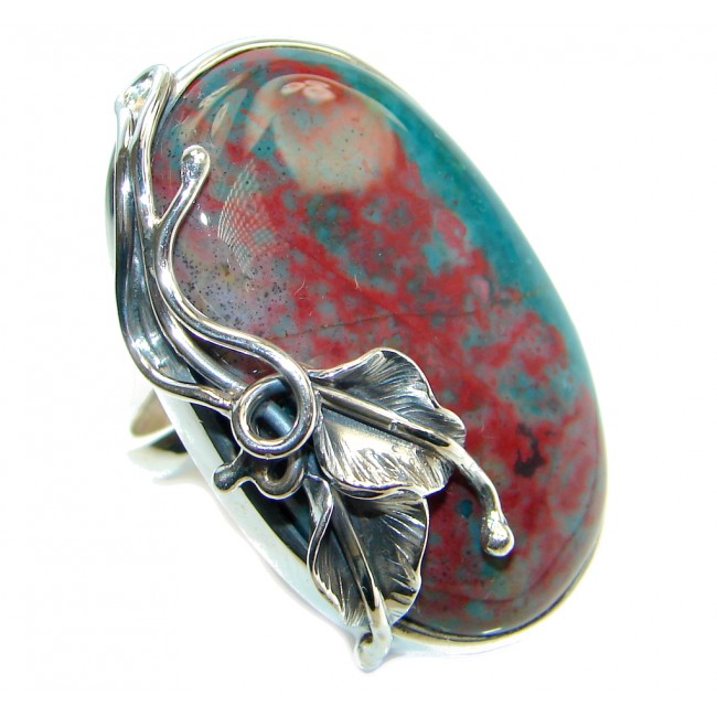 Large AAA Quality Bloodstone Sterling Silver handmade ring size adjustable