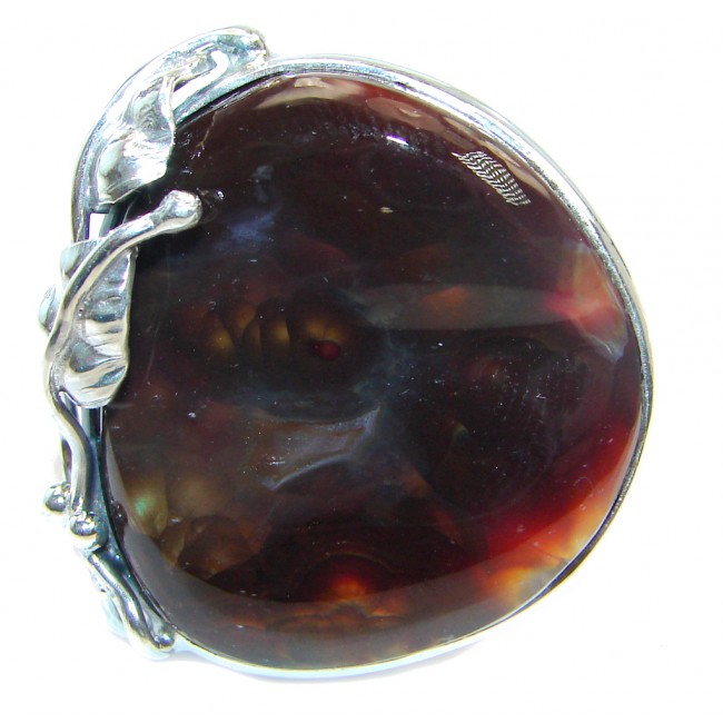 Bohemian Style Genuine Fire Agate Mexican Sterling Silver Ring size adjustable