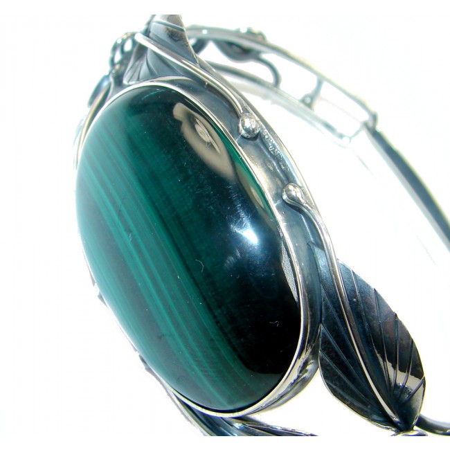 Natural Malachite Oxidized Sterling Silver handcrafted Bracelet / Cuff