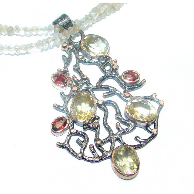 One of the kind Exclusive natural Citrine Garnet Gold plated over Sterling Silver handmade Necklaces