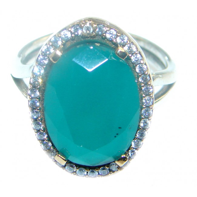 Created Emerald & White topaz Sterling Silver Ring s. 8 1/2