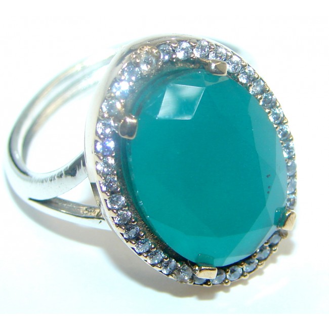 Created Emerald & White topaz Sterling Silver Ring s. 8 1/2