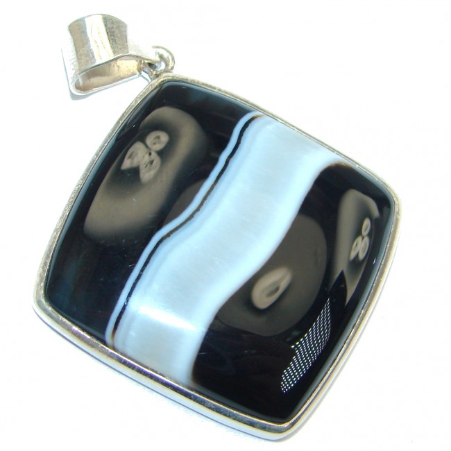 Black and White great quality Botswana Agate Sterling Silver handcrafted Pendant