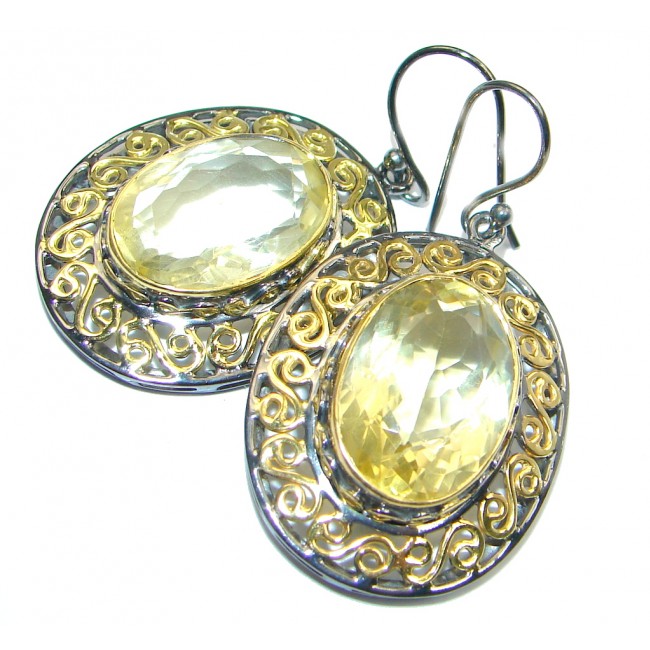 Perfect natural Citrine Gold Rhodium plated over Sterling Silver handmade earrings