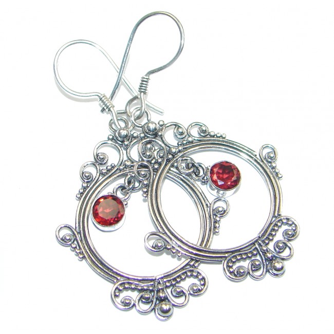 Bali Art inspired Red Garnet Sterling Silver handmade earrings