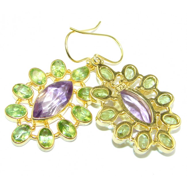 Amazing genuine Amethyst Peridot Gold plated over Sterling Silver Earrings