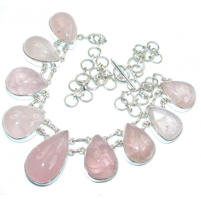 Chunky Natural Rose Quartz Sterling Silver handmade necklace
