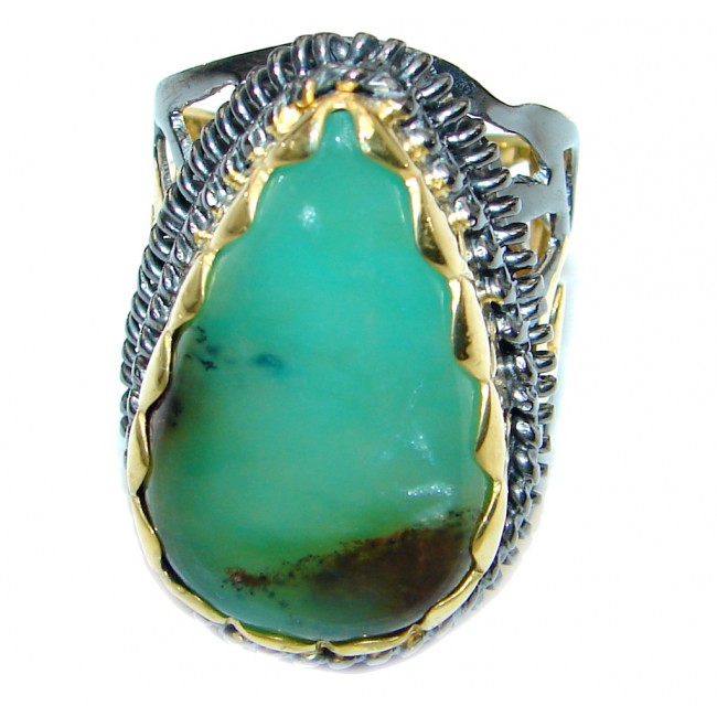 Authentic Green Chrysoprase Gold Rhodium plated over Sterling Silver ring s. 7 1/2