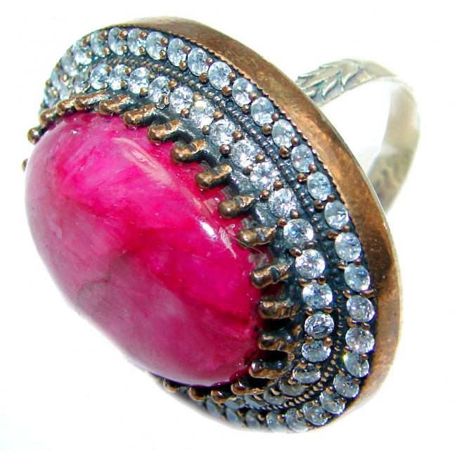 Giant Victorian Style Ruby White Topaz Sterling Silver ring; s. 9 1/4