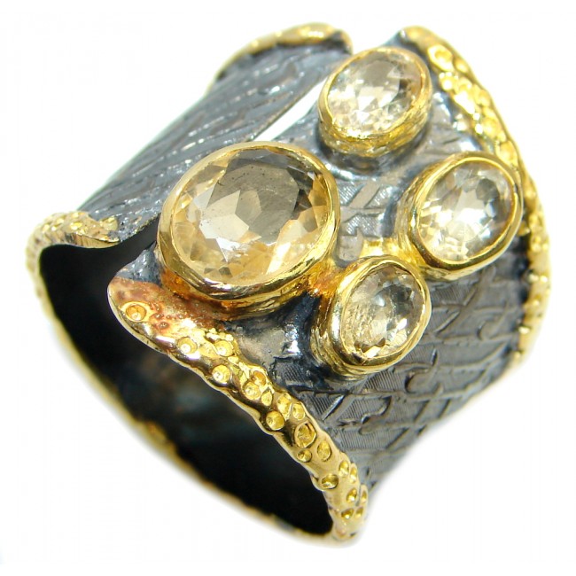 Natural Citrine Rhodium Gold plated over Sterling Silver ring size adjustable