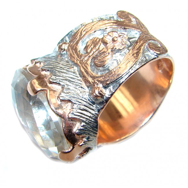 One of the Kind White Topaz Rose Gold plated over Sterling Silver handcrafted Ring size 8