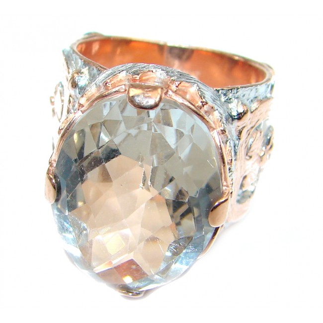 One of the Kind White Topaz Rose Gold plated over Sterling Silver handcrafted Ring size 8
