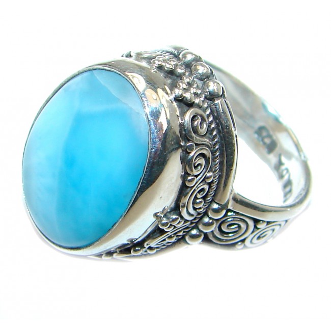 Genuine AAA Blue Larimar Sterling Silver handmade Ring size 7