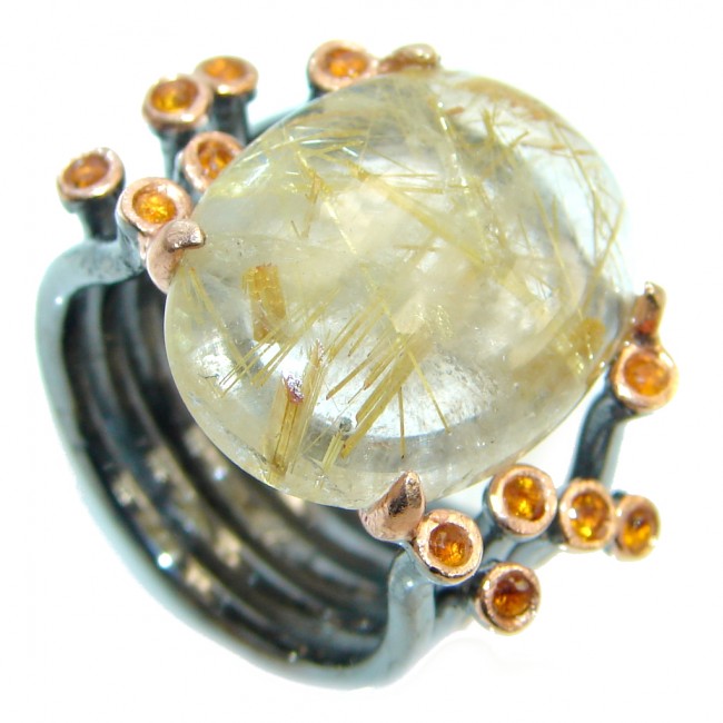 Golden Rutilated Quartz Golden Sapphire Sterling Silver handmade Ring s. 6 1/2