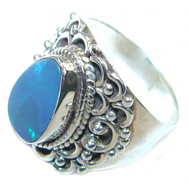Doublet Fire Opal Oxidized Sterling Silver handmade Ring size 9