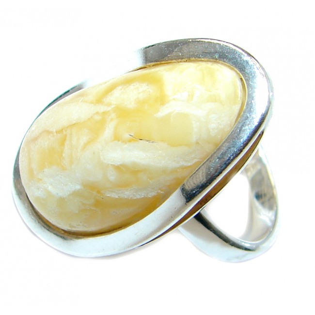 Huge Genuine Butterscoth Baltic Polish Amber Sterling Silver handmade Ring size 9