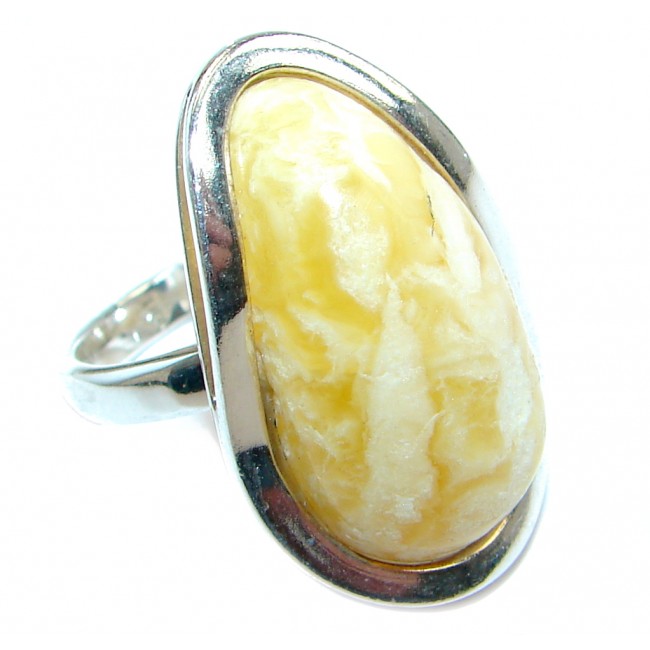 Huge Genuine Butterscoth Baltic Polish Amber Sterling Silver handmade Ring size 9
