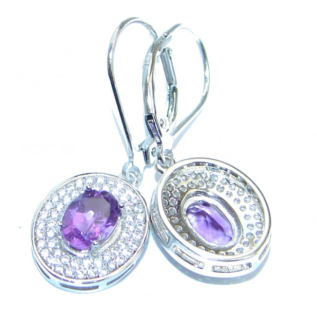 Perfect Natural Amethyst White Topaz Sterling Silver handmade earrings