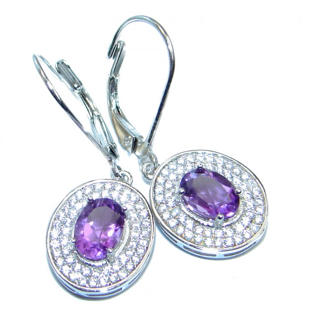 Perfect Natural Amethyst White Topaz Sterling Silver handmade earrings