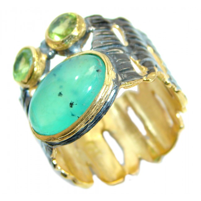Authentic Green Chrysoprase Peridot Gold Rhodium plated over Sterling Silver ring s. 7