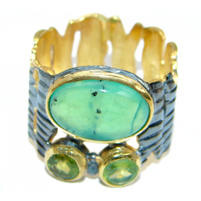 Authentic Green Chrysoprase Peridot Gold Rhodium plated over Sterling Silver ring s. 7