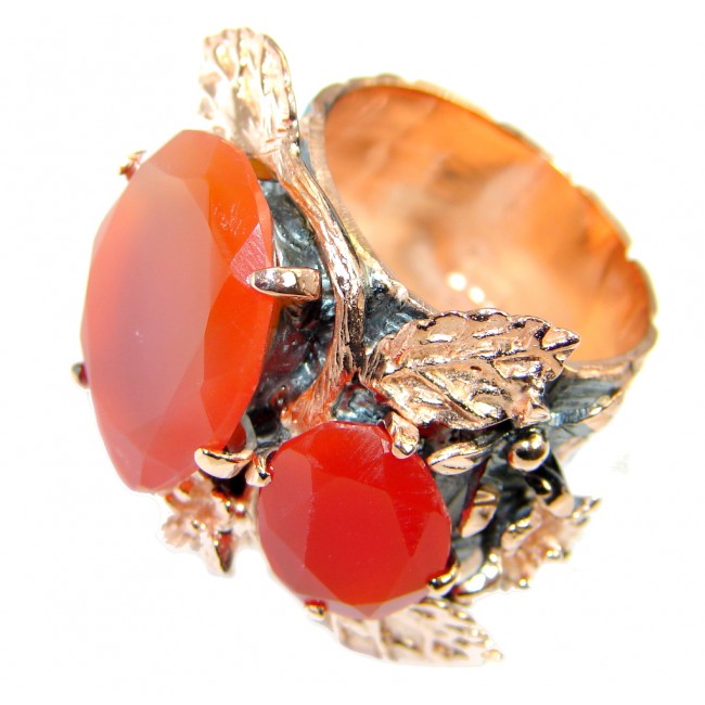 Huge Genuine Carnelian Rose Gold Rhodium plated over Sterling Silver Ring 7
