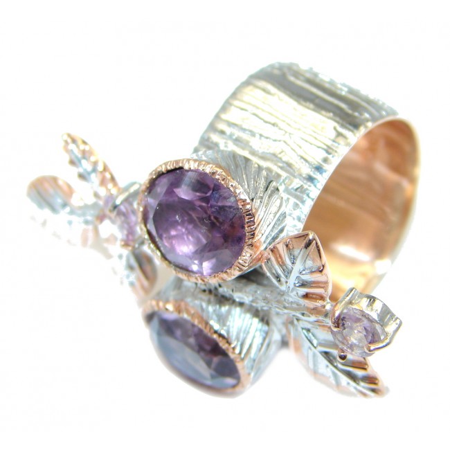Genuine Amethyst Rose Gold plated over Sterling Silver handmade ring size 8 1/2