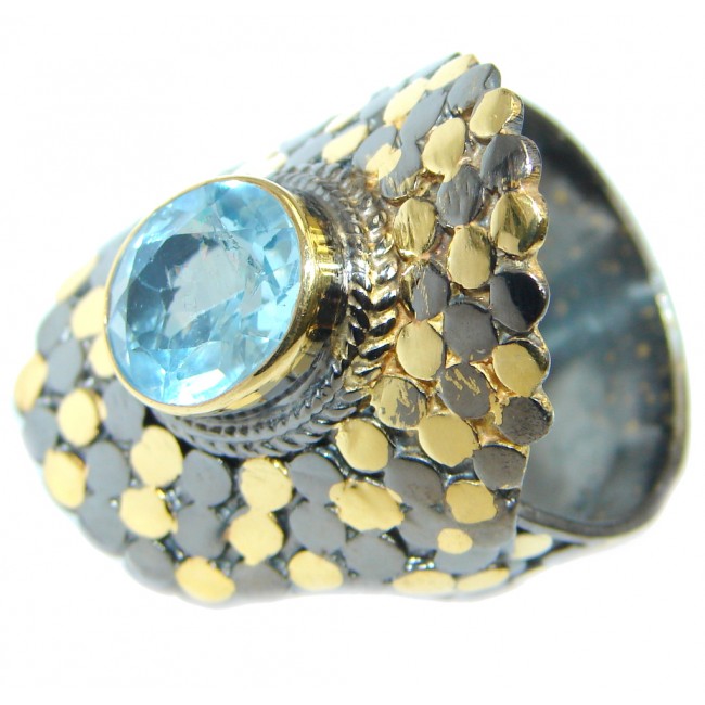 Large Swiss Blue Topaz Gold plated over Sterling Silver Ring size adjustable