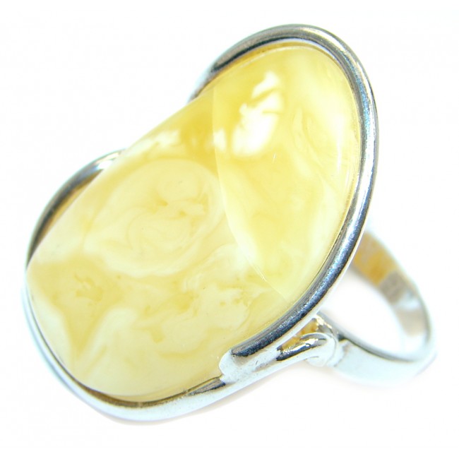 Huge Genuine Butterscoth Baltic Polish Amber Sterling Silver handmade Ring size 9 1/4