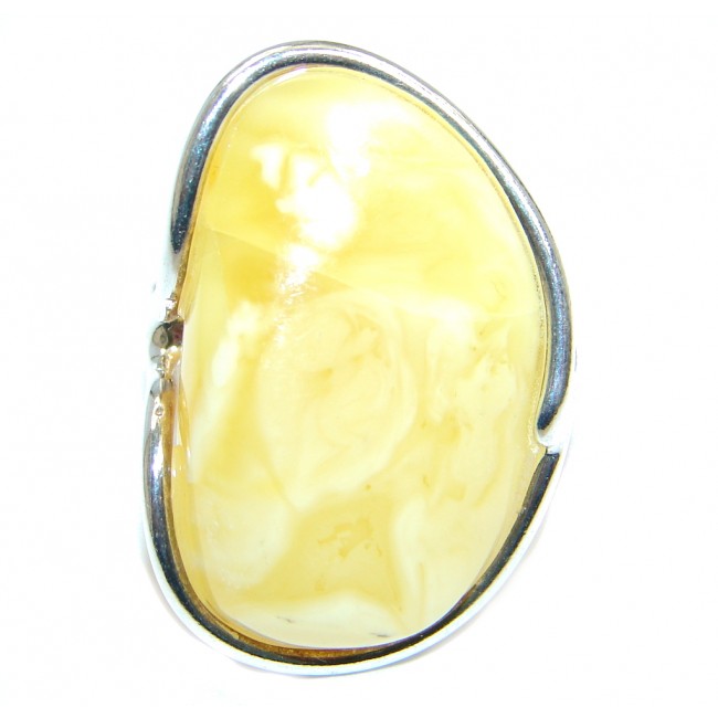 Huge Genuine Butterscoth Baltic Polish Amber Sterling Silver handmade Ring size 9 1/4